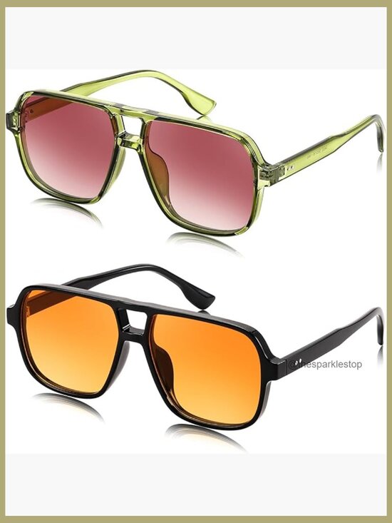 Retro Square Aviator Sunglasses with Double Bridge UV400 Protection main image 6